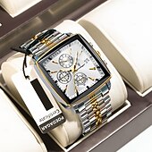 preiswerte Quarz-Uhren-866 brandneue quadratische Herrenuhr aus Edelstahl, multifunktional, mit Leuchtzeigern, wasserdicht, Business-Quarzuhr