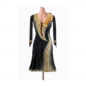 ieftine rochie de concurs-Dans Latin Rochie Piatră Semiprețioasă Pentru femei Petrecere Antrenament Performanță Manșon Lung Înalt Spandex Nailon