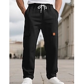 cheap Cotton Linen Pants-Men's Linen Pants Trousers Summer Pants Beach Pants Drawstring Elastic Waist Solid Color Comfort Breathable Full Length Daily Outdoor Beach Vacation Fashion Black White Inelastic