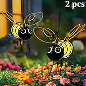 abordables Éclairage paysager-Lot de 2 lanternes solaires suspendues en forme d'abeille, étanches, avec éclairage LED décoratif pour jardin, cour, clôture, balcon, terrasse – ambiance &amp;éclairage paysager