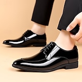 economico Scarpe Derby-Scarpe eleganti da uomo in pelle verniciata nera, lucide e raffinate, ideali per l'ufficio, riunioni di lavoro e occasioni formali.