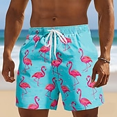  Herren Flamingo Vogel Badehosen Badeanzüge Badeshorts Boardshorts Mittlere Taille Hawaiianisch Strandurlaub Seitentaschen Netzfutter Elastischer Kordelzug in der Taille Designer Bekleidung