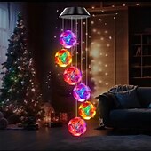 cheap Landscape Lights-Solar Powered Color Changing Pink Embroidered Ball Flower Wind Chime Light Waterproof Outdoor Night Light Hanging Solar Lamp  1pc
