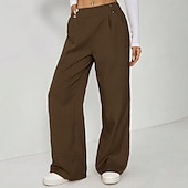 baratos Calças de perna reta-Mulheres Calças Calça casual Calça verão Férias Moda Casual Diário Comprimento total Cintura Alta Côr Sólida Tecido Cintura elástica Perna reta Conforto Macio Respirável Sem Elasticidade Streetwear