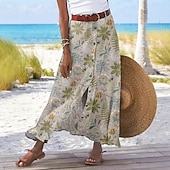 お買い得  カジュアルスカート-女性用 カジュアル ボヘミアン マキシ ミッドライズ スカート フラワー プリント スプリットエンド マイクロエラスティック ストリート お出かけ ブルー スカイブルー ブラウン グリーン 夏 ポリエステル