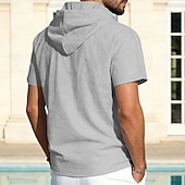 cheap Classic-Men's Shirt Linen Shirt Button Up Shirt Solid Color Casual Beach Black White Navy Blue Khaki Short Sleeve Hoodie Summer Spring Clothing Apparel Buttons
