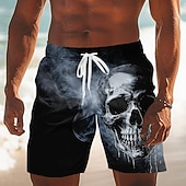 cheap Retro Vintage &amp; Ethic-Men's Skull Swim Trunks Bathing Suits Swim Shorts Board Shorts Mid Waist Dark Gothic Style Outdoor Vacation Dailywear Side Pockets Mesh Lining Elastic Drawstring Waist Designer Clothing Apparel