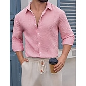 Недорогие мужская рубашка на пуговицах-Муж. Рубашка Повседневная рубашка Рубашка из сирсакера Синий Белый Розовый Серый Светло-синий Длинный рукав Полоски Рубашечный воротник Повседневные Уличная одежда Пуговицы Одежда