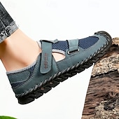 abordables Sandalias casuales-Zapatos casuales con velcro de malla verde oliva para hombre, ligeros y deportivos, adecuados para senderismo, caminatas y aventuras al aire libre.