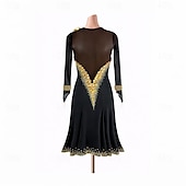 ieftine rochie de concurs-Dans Latin Rochie Piatră Semiprețioasă Pentru femei Petrecere Antrenament Performanță Manșon Lung Înalt Spandex Nailon
