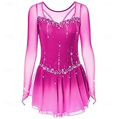 baratos Figure Skating Dresses-Figure Skating Dress Women's Ice Skating Dress Dark Pink Black White Patchwork Open Back Stretchy Training Competition Skating Wear Classic Crystal / Rhinestone Long Sleeve Ice Skating Figure Skating