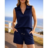 abordables Chándales-Mujer Tracksuit Conjuntos de chándal tipo jersey Pantalones cortos deportivos Correa con bolsillo Color sólido Conjunto de ropa deportiva Verano Primavera Negro Rosa Entrenamiento de gimnasio Correr