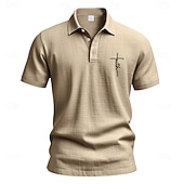 baratos Polo Clássico Masculino-Homens Camisa de linho Camisas Polo Casual Rua Lapela Manga Curta Básico Moderno Cruz Botões Verão Primavera Normal Preto Branco Azul Marinha cáqui Verde Tropa Cinzento Camisa de linho