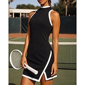 tanie Sukienka damska-Damskie Niejednolita całość Sukienka do tenisa Sukienka sportowa Bez rękawów Rozcięcie Elastyczny Odvádí pot Oddychający Bransoletka tenisowa Golf Pikle W serek Sukienka Czarny Biały Odzież tenisowa