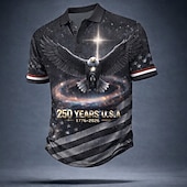 Χαμηλού Κόστους Πατριωτικά 250 Πόλο-4η Ιουλίου 2026 250η Ανδρικά Αμερικανική σημαία των ΗΠΑ Μπλουζάκια πόλο Κοντομάνικο Μπλουζάκια πόλο Πέτο Καθημερινό Ένδυση γυμναστικής και άθλησης Καθημερινά Ρούχα Φεστιβάλ στολή 3D εκτύπωση Κουμπιά