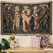 abordables Tapisseries murales-Tapisserie murale médiévale représentant le roi Arthur, un chevalier, avec le texte d'Arthur, une croix celtique et un écu royal. Tissu vintage à suspendre, idéal pour une bibliothèque, un garage