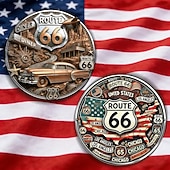  Памятная монета «Маршрут 66 – 100 лет свободы», коллекционный сувенир, винтажный подарок для путешественников по американским дорогам, дизайн с изображением мотоциклов и классических автомобилей, сувенир к столетию.