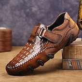tanie Buty casual slip-on-Brązowe, męskie, codzienne buty z wytłoczonym wzorem imitującym skórę krokodyla, zapinane na klamrę, wygodne mokasyny, modne, wsuwane obuwie do noszenia na co dzień, do noszenia w sytuacjach biznesowych, na podróże, do biura, na imprezy i do eleganckich s