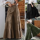 preiswerte weites Bein und hohe Taille-Damen Weites Bein Chinos Skort Urlaub Streetwear Lässig Volle Länge Mittlere Taillenlinie Einfach Elastischer Bund Komfort Atmungsaktiv Mikroelastisch Täglich Outdoor Streetwear Schwarz Grün Kaffee