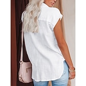 cheap Plain Blouses-Women's Blouse Cotton Shirt Buttons Solid Color Vintage Daily Stylish Short Sleeve Shirt Collar Regular Tops Daily Blue Black White Pink Wine Summer Spring