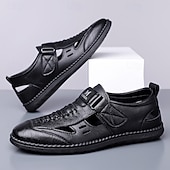 voordelige Casual sandalen-Casual loafers voor heren van imitatieleer – ademend ontwerp met uitsparingen, zachte, gedempte zool, gemakkelijk aan te trekken, elegante schoenen voor elke dag, werk, reizen en buitenactiviteiten.