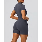 economico Set e Tutine-Per donna Tute da allenamento Tutina Tasca Cerniera Frontale Tinta unica Body Estate Primavera Autunno Bianco latte Nero Corsa Fitness Yoga Sollevamento glutei Asciugatura Rapida Elastico Manica Corta