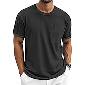 billige grunnleggende t-skjorter-Herre T skjorte 100% bomullssyre-vaskeskjorte Kortermet Crew-hals Sommer Vår Alle årstider Helfarge Enkel Elegant Årgang Nøytral Lomme Plaggfarget Nedtrykt Avslappet Hjem utendørs Lyseblå Svart Brun