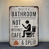 abordables esculturas de pared-Este es un letrero de baño, no de cibercafé, divertido letrero de hojalata de metal para baño, decoración de pared humorística vintage, arte de pared de baño de aluminio rústico para casa de campo,