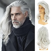 ieftine Peruci Bărbați-peruci lungi blonde pentru bărbați, perucă sintetică ondulată stratificată, pentru cosplay, petrecere