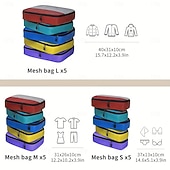 abordables Almacenamiento y organización-5 bolsas de almacenamiento de viaje, organizadores de embalaje coloridos en 3 tamaños (s, m, l), bolsas livianas para ropa, accesorios y organización del hogar.