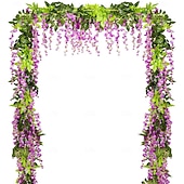 baratos Flor artificial-Guirlanda de flores artificiais de glicínia, 4 peças no total, 8,8 metros de comprimento, flor de seda artificial de glicínia para pendurar em casa, jardim, cerimônia ao ar livre, arco floral de casamento.
