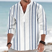 voordelige Geometrisch patroon-Voor heren Geometrisch Gestreept Overhemd Overhemd met knopen Henley-shirt Lange mouw Mode-casual Vakantie Dagelijks gebruik Zomer Lente Mandarijn Kraag Opstaande boord 3D-afdrukken Linnenachtig shirt