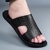 voordelige Vakantiesandalen-Bruine heren slippers met krokodillenprint, open teenslippers, lichtgewicht comfortabele zomerschoenen voor strandvakantie, resort, ontspanning bij het zwembad, reizen en buitenactiviteiten.