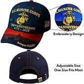 billige U.S. 250-årsjubileum-U.S. Marine Corps 250-årsjubileumsbaseballcaps 1775-2025, brodert militærhatt med Semper Fidelis, amerikansk flagg, rød &amp;blå patriotisk justerbar lue
