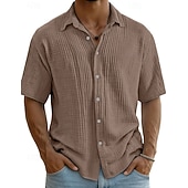 ieftine Clasic-Bărbați Cămașă Cămașă de vară Costum de plajă Cămașă casual Camașă cu nasturi Culoare solidă Casual Vacanță Albastru piscină Negru Alb Roșu Vin Manșon scurt Răsfrânt Vară Primăvară Îmbrăcăminte