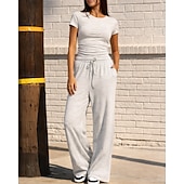 economico Tute da ginnastica-Per donna Set di tute e pullover Tuta da 2 pezzi Abiti da salotto Coulisse con tasca Tinta unita Set di Abbigliamento Sportivo Estate Primavera Grigio scuro Nero Allenamento in Palestra Jogging Corsa