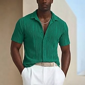 رخيصةأون زر قميص الرجال-رجالي قميص قميص صيفي قميص غير رسمي زر حتى القميص قميص جاكار أزرق أسود أبيض أخضر كم قصير خطوط / أمواج قبة فضفاض مناسب للبس اليومي قماش الجاكار ملابس موضة كاجوال مريح