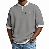  Férfi Gofris póló Tee Top Rövid ujjú Pulóver Fél cipzár Nyár Tömör szín Divat Dizájn Kényelmes Kollázs Színes Cipzáras zseb Hétköznapi Napi Szabadtéri Világoskék Fekete Sötétkék Férfi felső póló