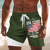  Per uomo 4 luglio, 250° anniversario degli Stati Uniti Bandiera degli Stati Uniti Noi, il popolo Pantaloncini foderati Pantaloncini da bagno 2 in 1 Pantaloncini da mare Misura del girovita medio