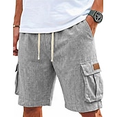 preiswerte Klassiker-Herren Shorts Leinenshorts Sommershorts Strandshorts Kordelzug Elastischer Bund Mehrere Taschen Einfach Komfort Atmungsaktiv Knielang Täglich Outdoor Ferien Urlaub Mode Schwarz Grün Unelastisch