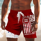  Herren 250. Jahrestag des Unabhängigkeitstages der USA am 4. Juli US Flagge 1776 Gefütterte Shorts 2 in 1 Badeshorts Badeshorts Mittlere Taille Patriotisch Ferien Seitentaschen Mit Kompressionsfutter