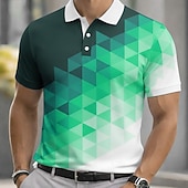 economico Polo geometrica da uomo-Per uomo Geometrico Polo Sportivi Manica Corta Magliette polo Camicie con Colletto Casual Athleisure Bottoni Primavera &amp; Estate Blu Verde Grigio