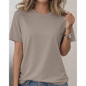  Mujer Talla Grande Talla grande Camiseta Tee 100% Algodón Color sólido Elegante Básico Casual Manga Corta Cuello Barco Escote Redondo Tops regulares Diario Noche SAND Negro Blanco Gris Oscuro Marrón