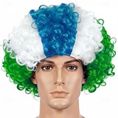 baratos Perucas de Carnaval-Peruca afro listrada tricolor - cabelo cacheado nas cores da bandeira nacional para fãs de esportes