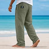 abordables Vacances-Homme Pantalons en Lin Pantalons Pantalon d'été Pantalons Amples Pantalons de Plage Cordon de serrage Taille Élastique Jambe Droite Couleur Unie Léger Respirant Longueur complète Occasionnel