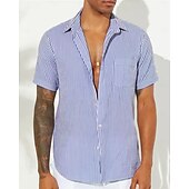 economico camicia da uomo con bottoni-Da uomo Camicia Camicia casual Camicia di Seersucker Camicia con Bottoni Blu Rosa Manica Corta A righe Colletto Colletto a Camicia Casuale Quotidiano Patchwork Abbigliamento Elegante Moda Casual
