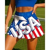 ieftine Fuste și pantaloni scurți pentru femei-Ziua Independenței Pentru femei Literă &amp; Număr Steag Național Fustă casuală Fustă de tenis Fără manșon Peteci Buzunar 2 în 1 UPF50+ Rezistent la UV Multistratificat Respirabil Volei Tenis Badminton