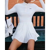 preiswerte Damenkleid-Damen Einfarbig Tenniskleid mit Shorts Sportkleid Golf-Polo-Kleid Langarm Plissiert Viertel Postleitzahl Asymmetrisch Elastisch Schweißableitend Atmungsaktiv Tennis Golfspiel Pickleball Hoher