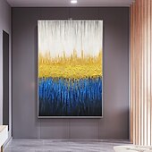preiswerte Abstract Paintings-Handmade Oil Painting Canvas Wall Art Decoration Blue Gold Abstract Texture Paintings for Home Dining Room Decor Stretched Frame Hanging/Rolled Frameless Unstretched