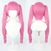 billige Anime parykker-Ocean Adventurer Lang Rosa Twin Tail Parykk med Pannelugg til Cosplay-fest